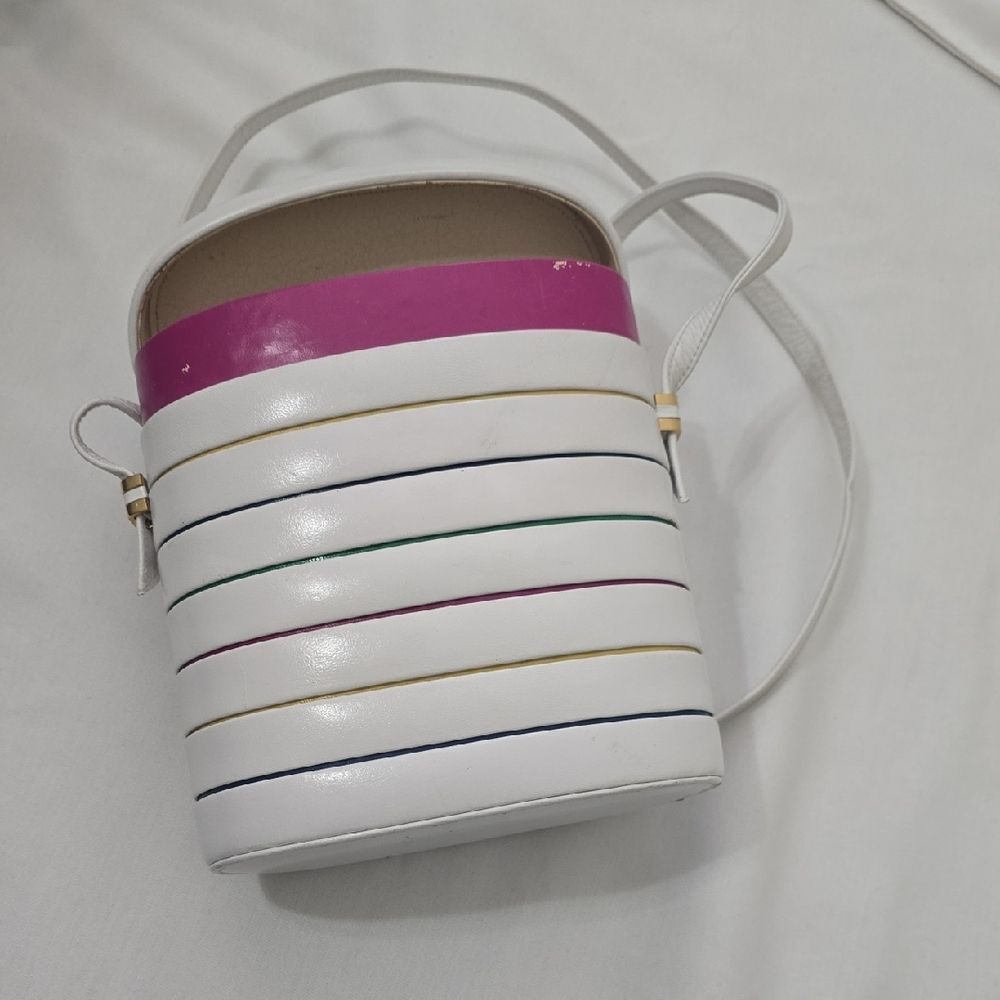 Bonavi, Vintage Leather Striped White and Pink‎ Women's Bag